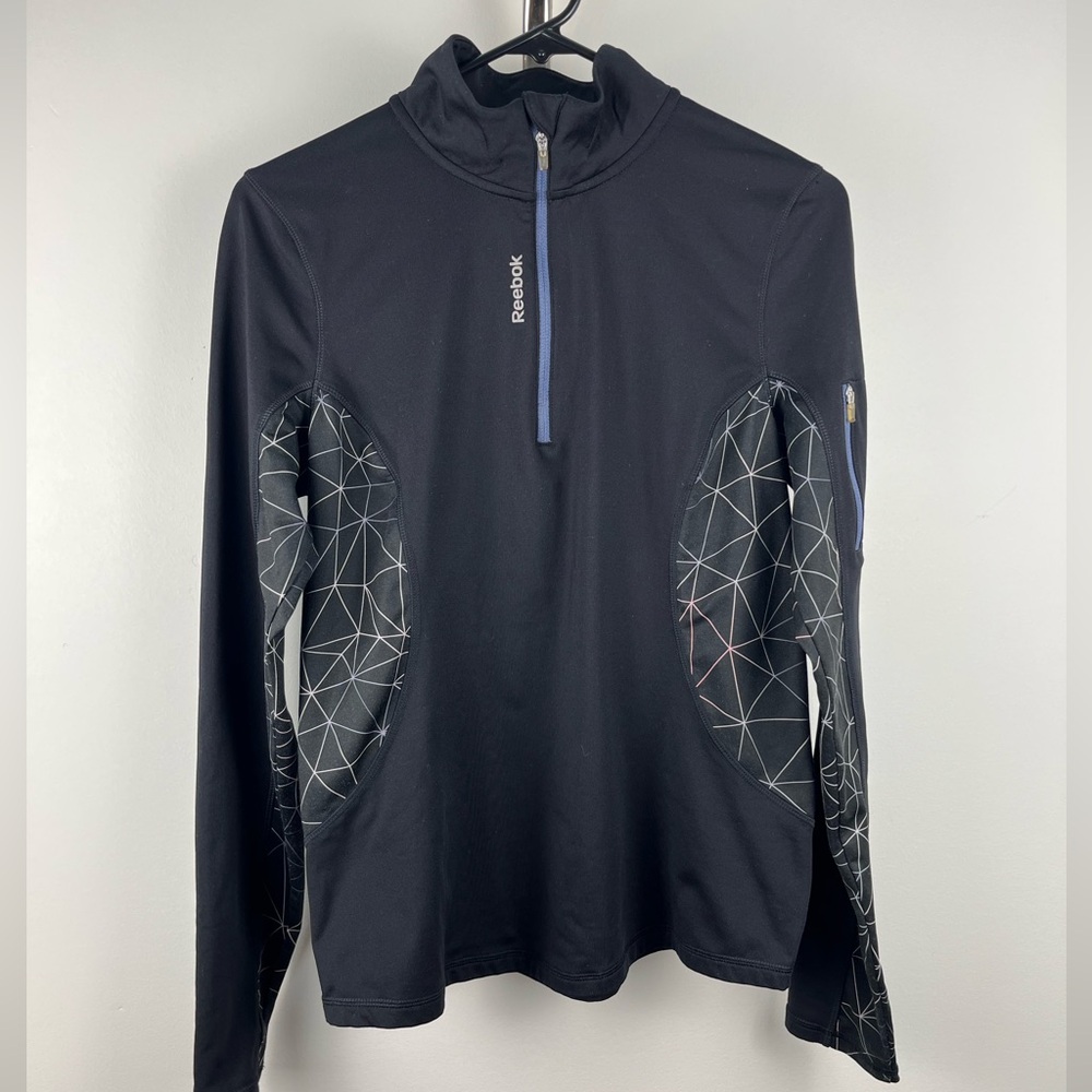 Reebok Women’s Running 1/4 Zip Pullover Reflective Black Athletic Top - Size M